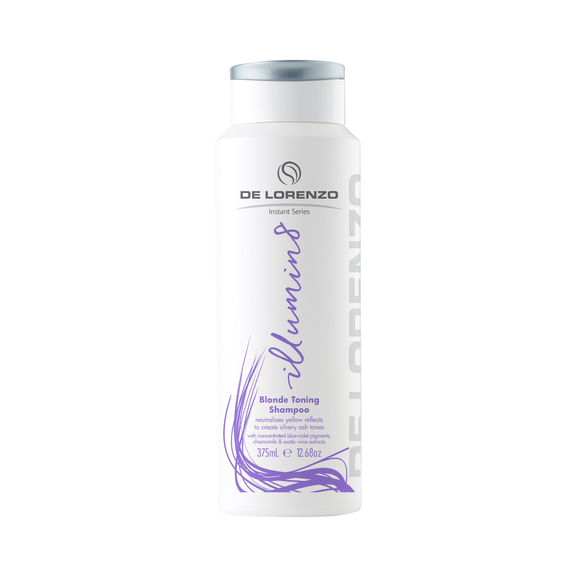 bottle of De Lorenzo Illumin8 blonde shampoo icon haircare and beauty NZ
