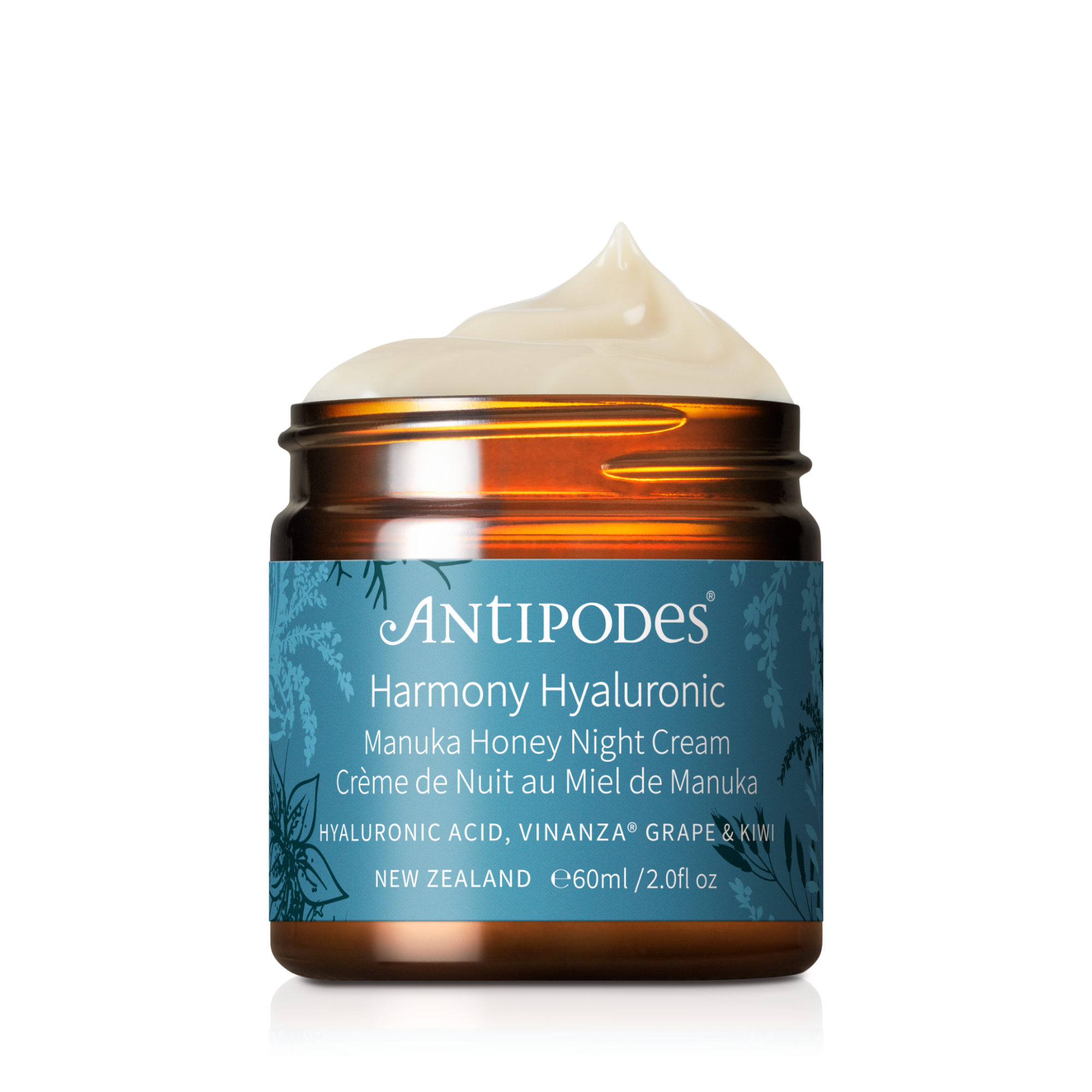 Antipodes Harmony Hyaluronic Manuka Honey Night Cream 60ml on transparent background