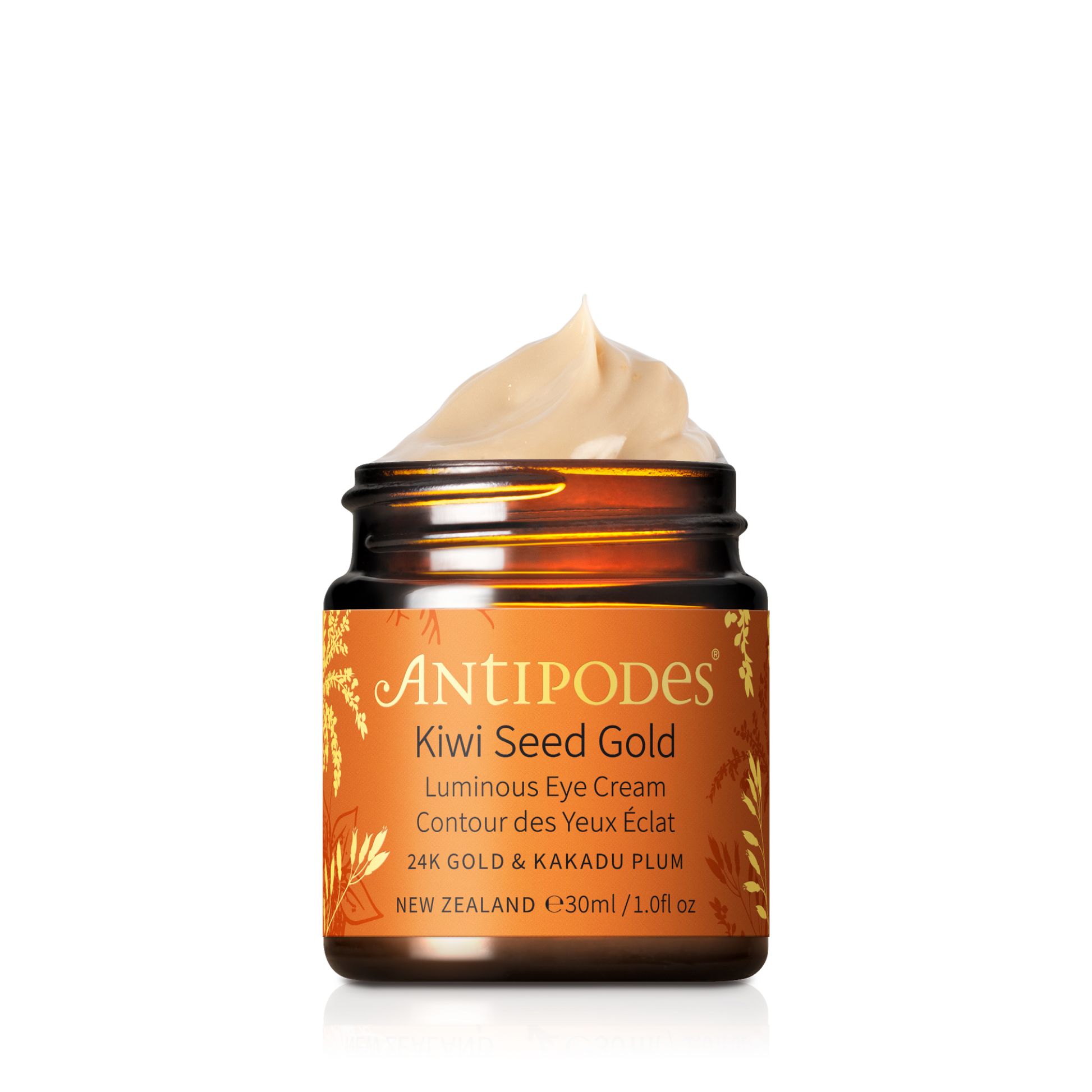 Antipodes Kiwi Seed Gold Luminous Eye Cream 30ml on transparent background