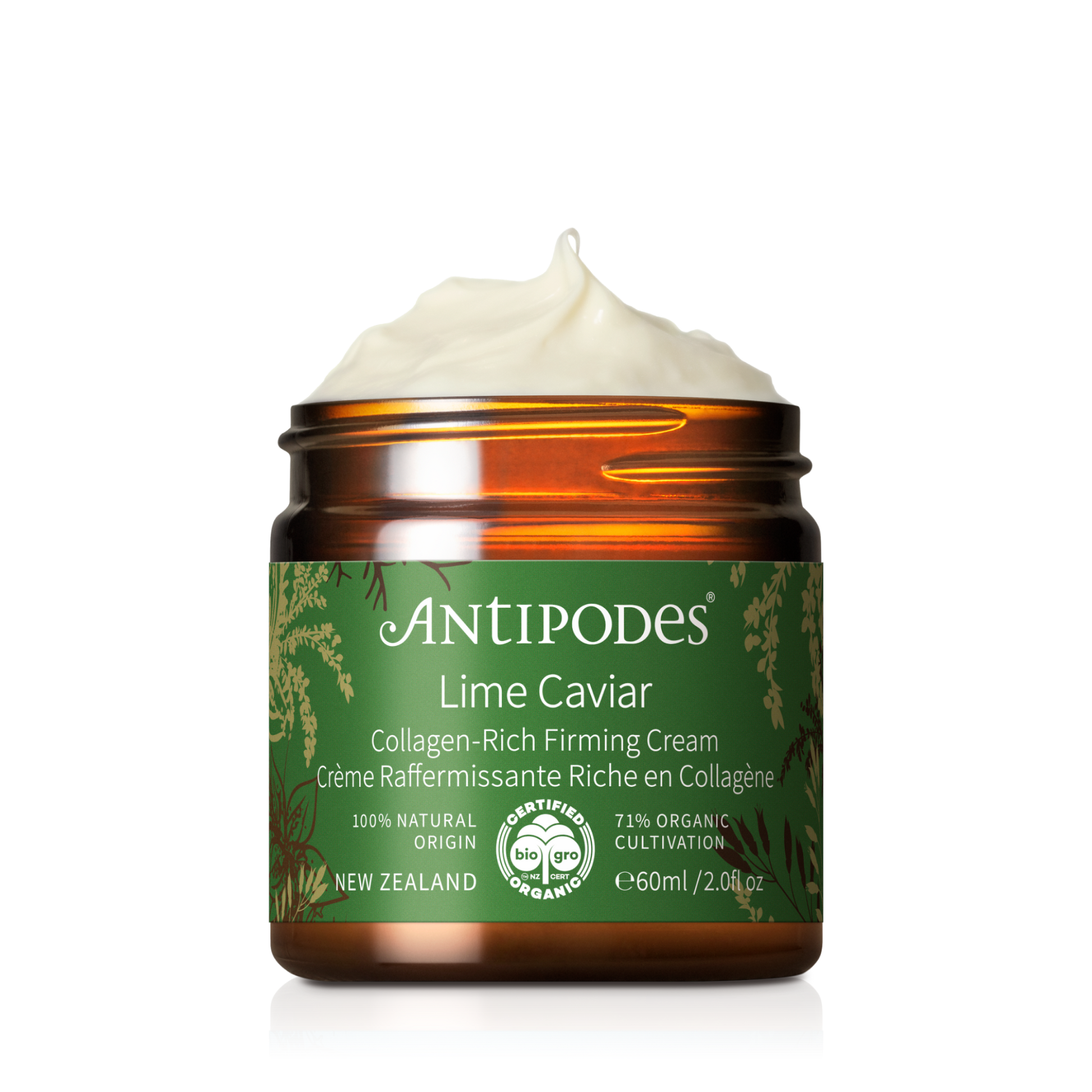 Antipodes Lime Caviar Collagen-Rich Firming Cream 60ml on transparent background