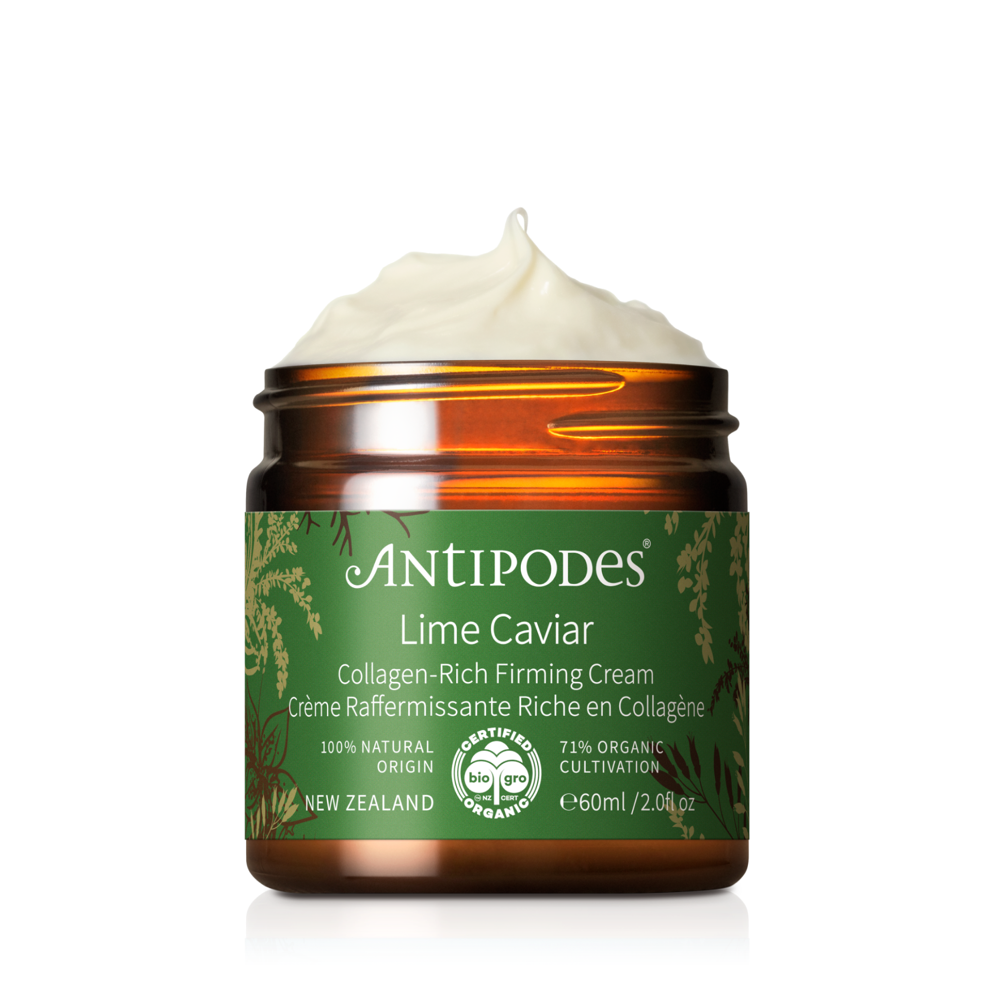 Antipodes Lime Caviar Collagen-Rich Firming Cream 60ml on transparent background