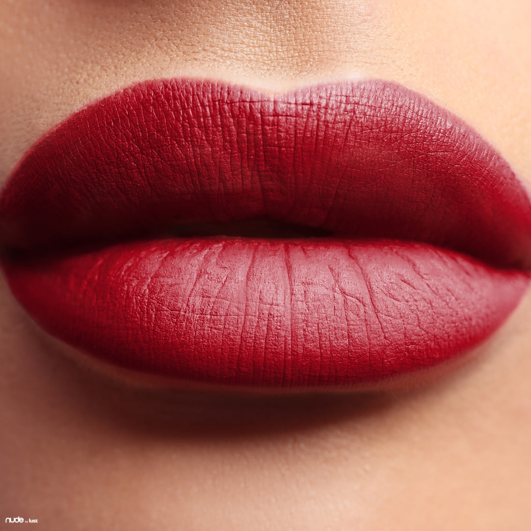 Obsession is a pillar box red lipstick from Nude by Lust NZ-Icon Haircare and Beauty-2