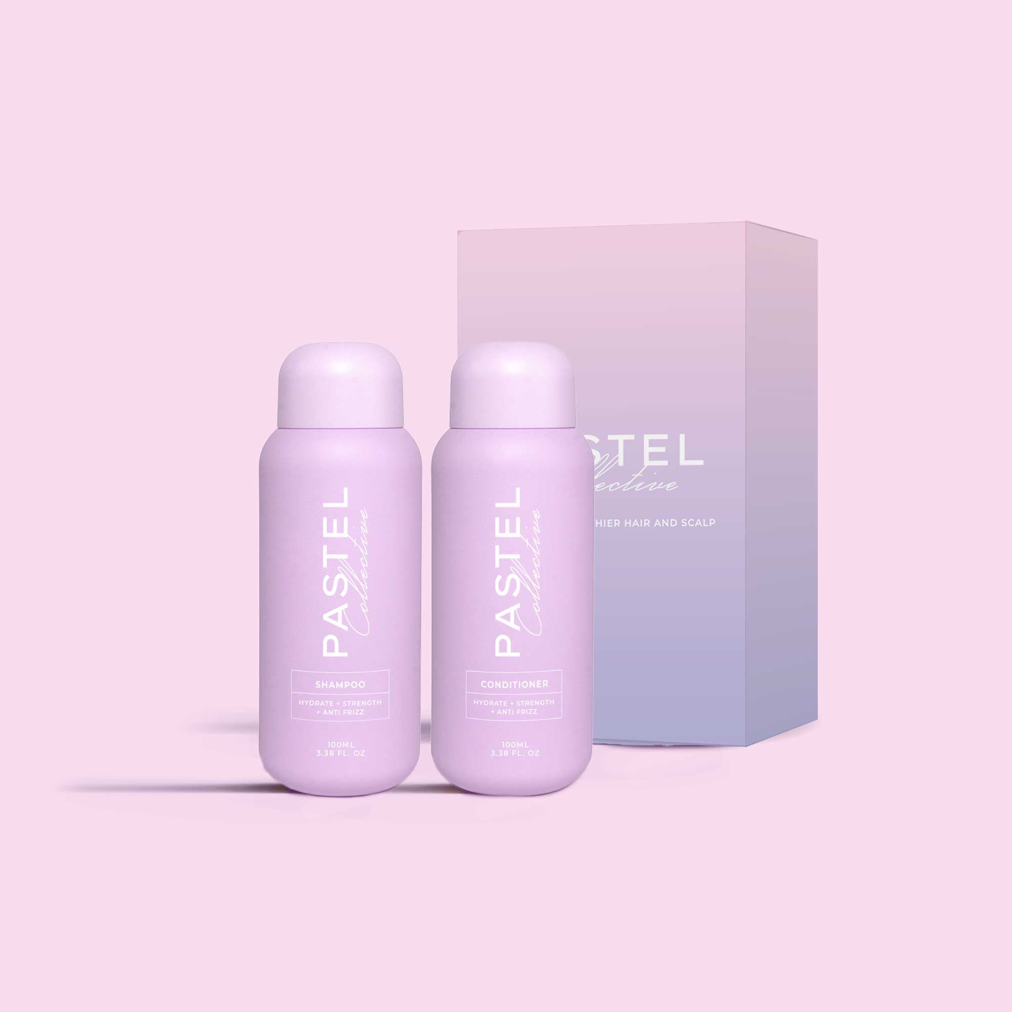 Pastel Collective Hydrate + Strength + Anti Frizz 100ml Travel DUO-Icon Haircare & Beauty NZ