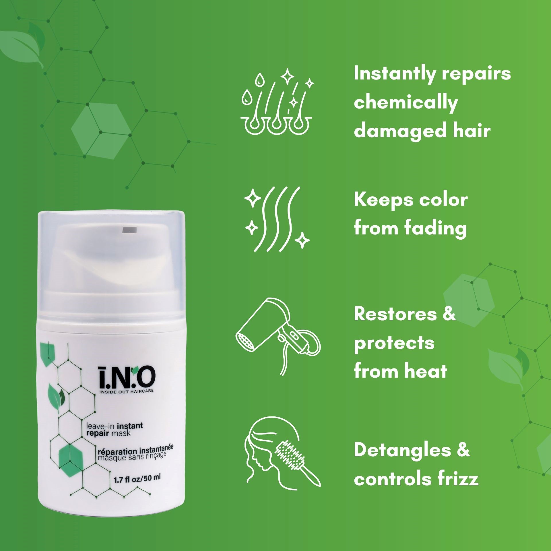 i.N.O Leave In Instant Repair Mask 50ml-Icon Haircare and beauty NZ-2
